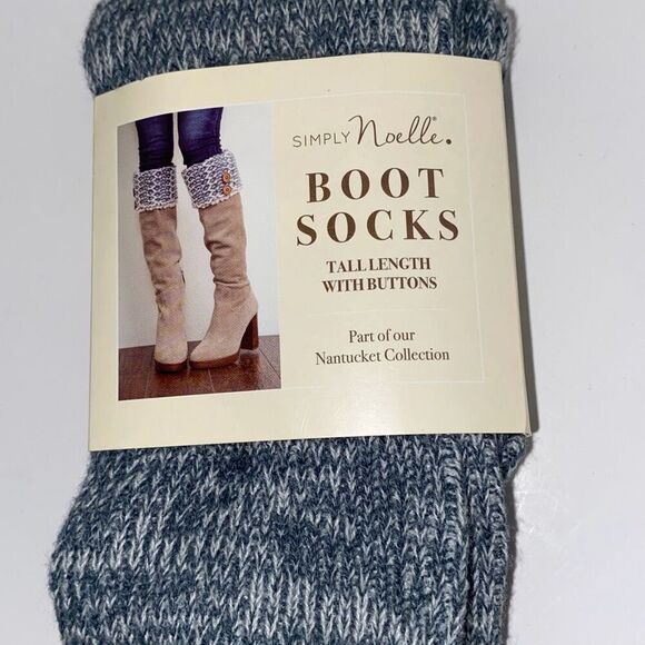 Simply Noelle Women's Blue White Tall Length With Buttons Boot Socks NWT - Picture 3 of 4